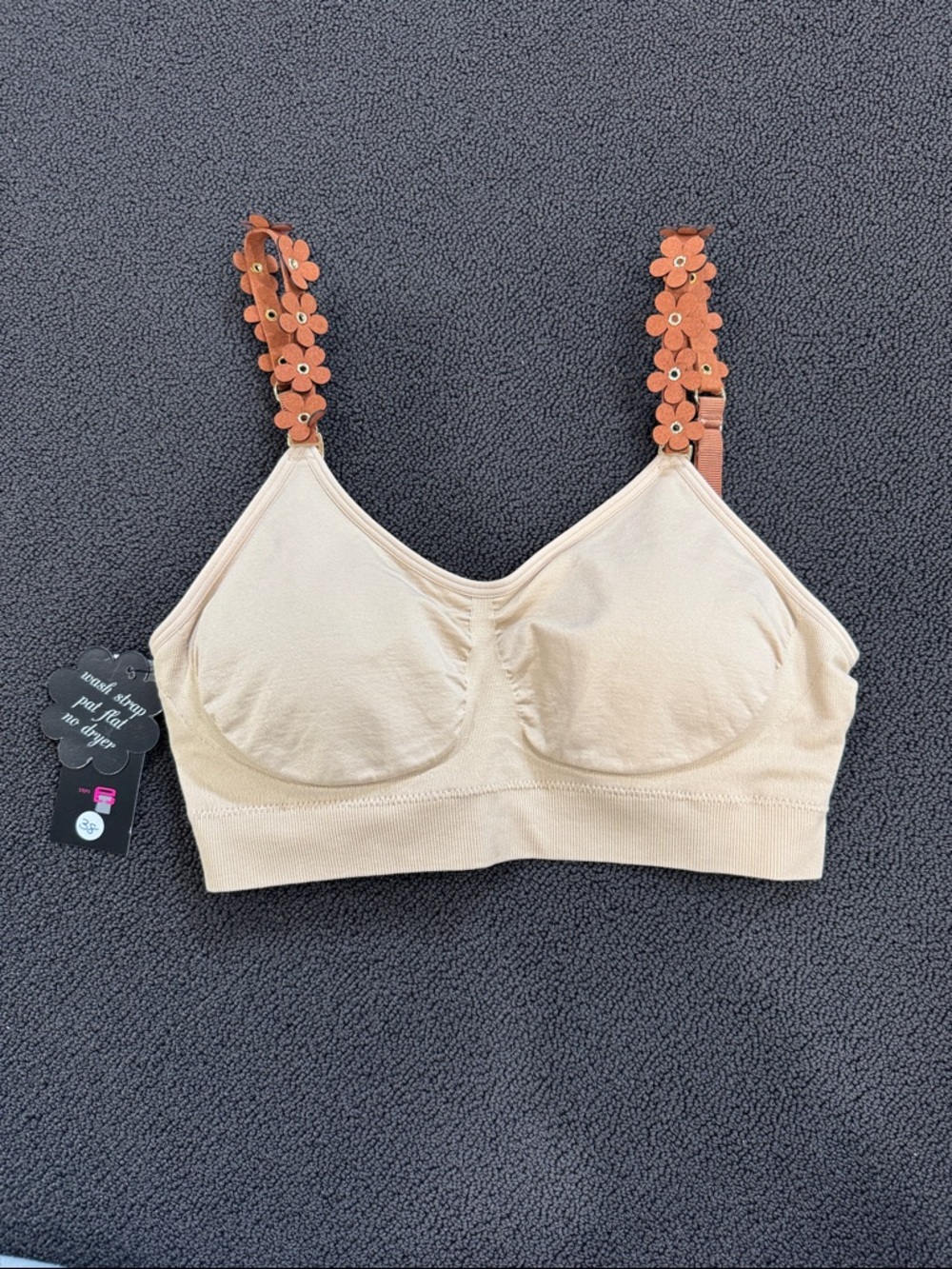Wireless Nude Comfort Bralette with Decorative Floral Straps
